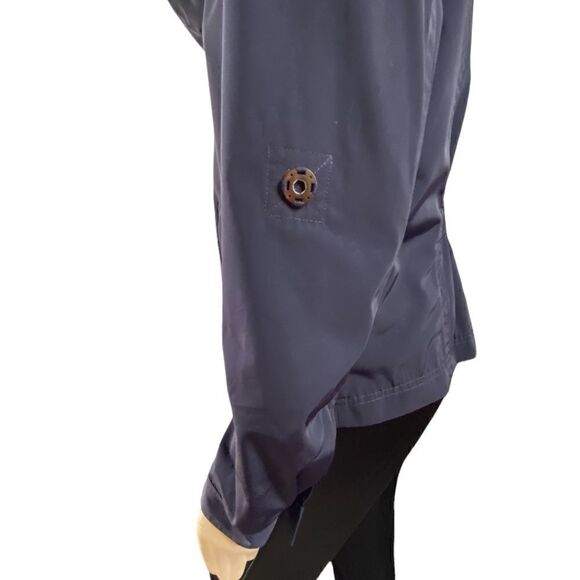 St. John Women's Cowl Neck Roll-Up Sleeve Lightweight Rain Jacket Blue Small - Picture 4 of 8